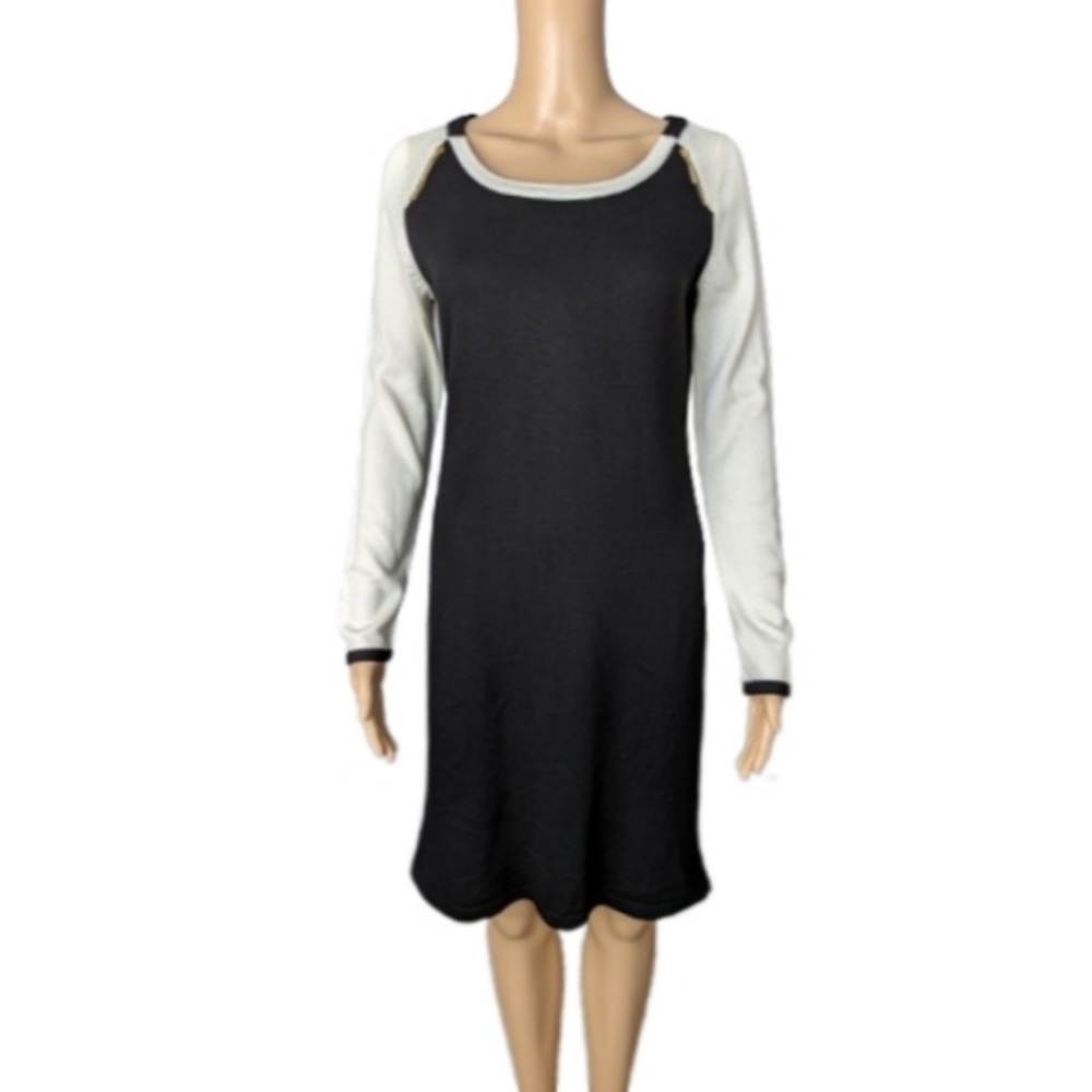 Ivanka Trump Black and Ivory Knit Sweater Dress S